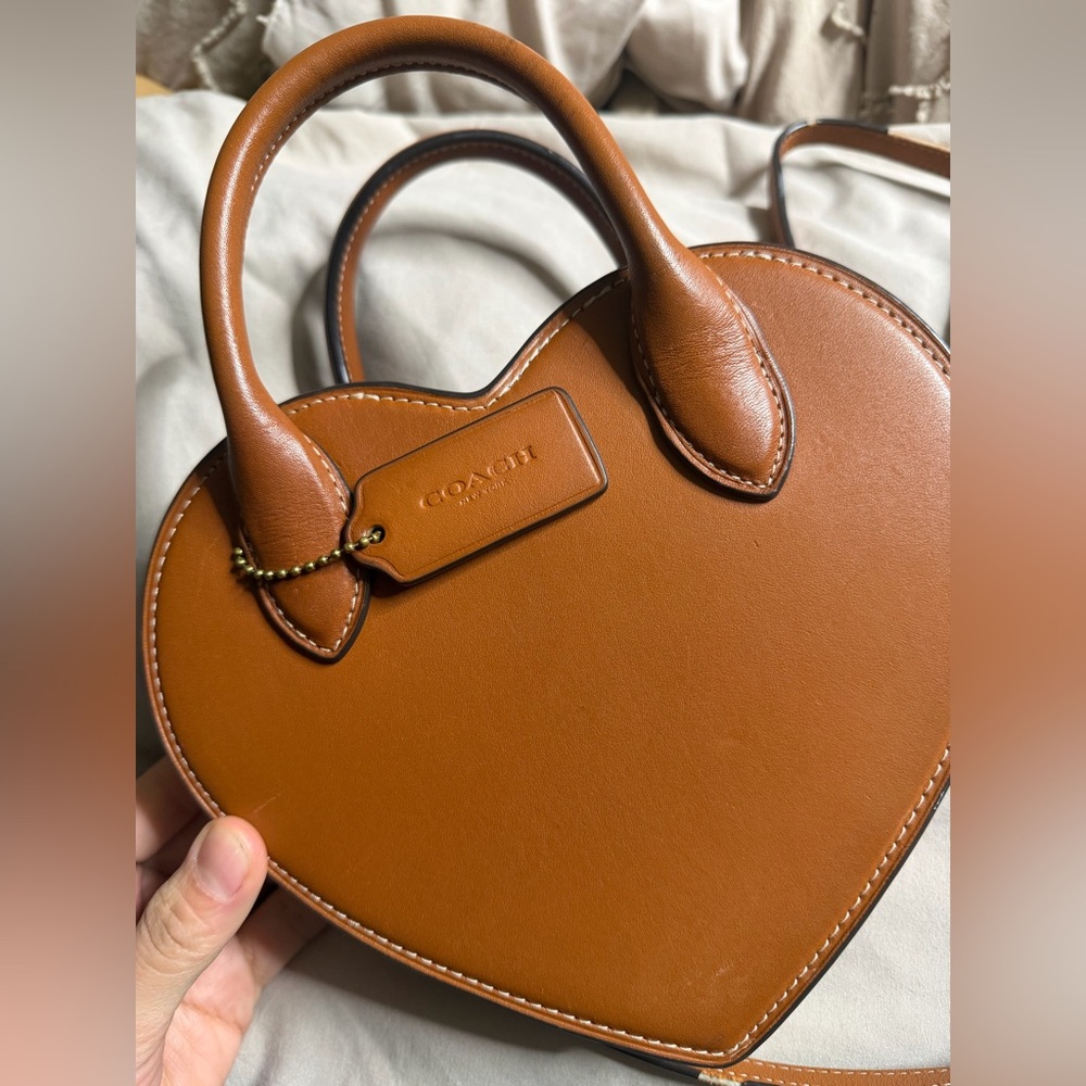 Coach Heart-Shaped Mini Bag in Tan Leather